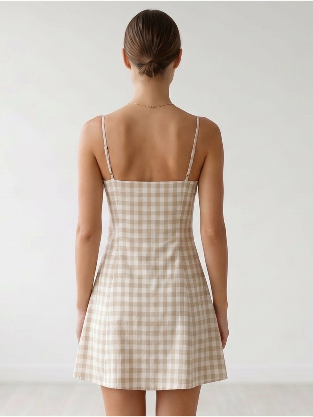 New Promesa Beige Gingham Dress - Picture 2 of 8